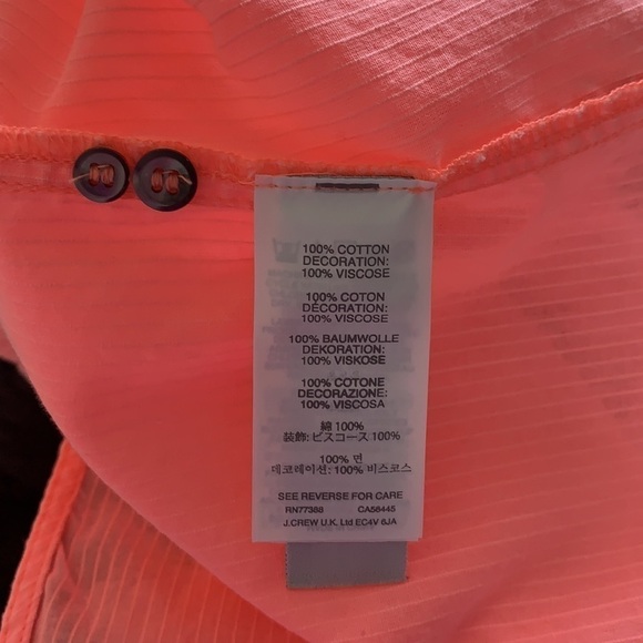 J.Crew Neon Coral Grosgrain Grain Ribbon Long Sleeve Blouse Size 0 - Picture 10 of 15